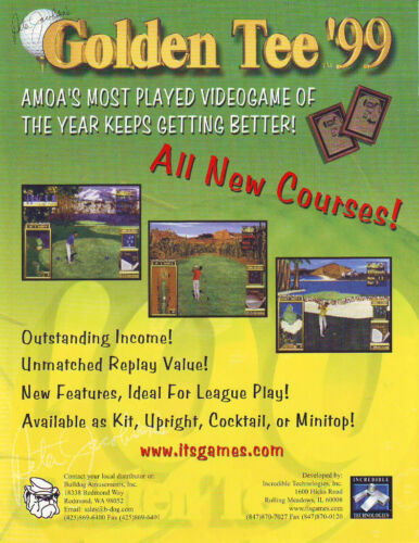 GOLDEN TEE 99 VIDEO ARCADE GAME FLYER BROCHURE 1999