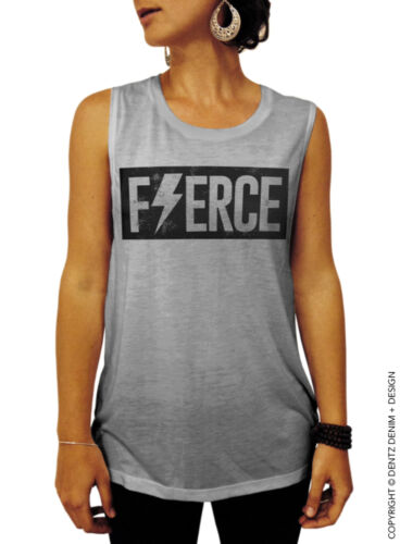 Fierce - Gray with Black Ink Summer Muscle Tee Tank Top - Workout Shirt