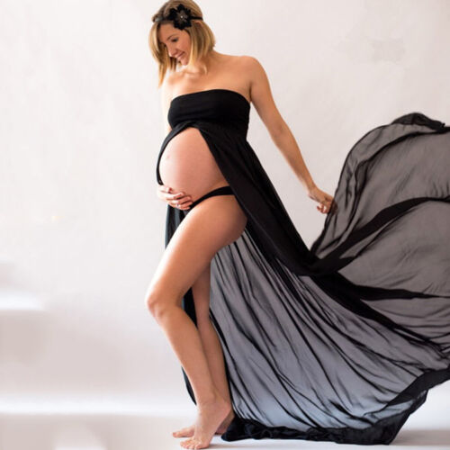 Maternity Pregnant Bandeau Split Photography Photo Shoot Maxi Dresses Wedding UK