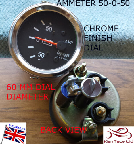 Vintage voiture 60MM dia cadran universel 50-50 ampèremètre horloge noir chrome gauge-M614C
