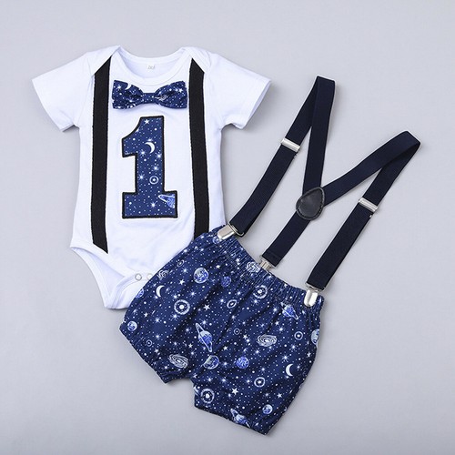 Toddler Boys Bow Summer Shirts Romper+Suspender Shorts Gentleman Clothes Set