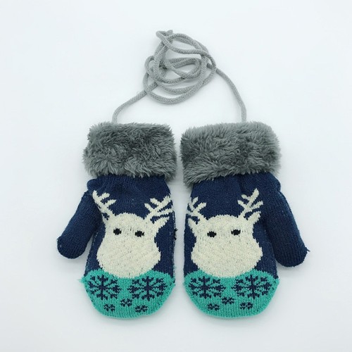 Novelty Toddler Baby Winter Cartoon Deer Christmas Velvet Knitted Mittens Gloves