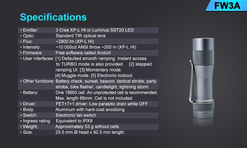 Chargeur Lumintop FW3A hyperlight XPL-Hi 2800 LM Fast Ship! Samsung 30Q