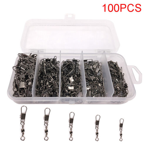 50//100PCS Brass Barrel Swivel With Interlock Snap Fishing Tackle Lure Connector