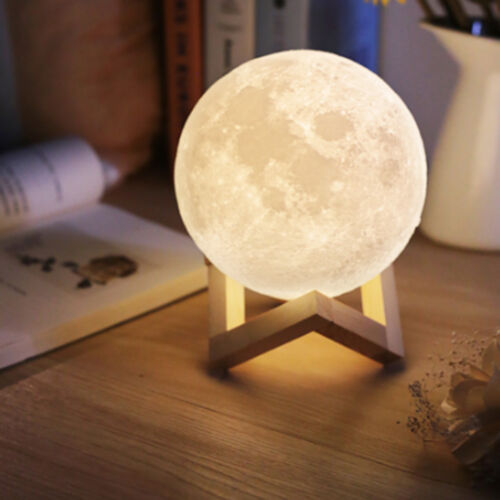 3D Printing LED Touch Control Two Colors Luna Night Light Moon Lamp USB Charging