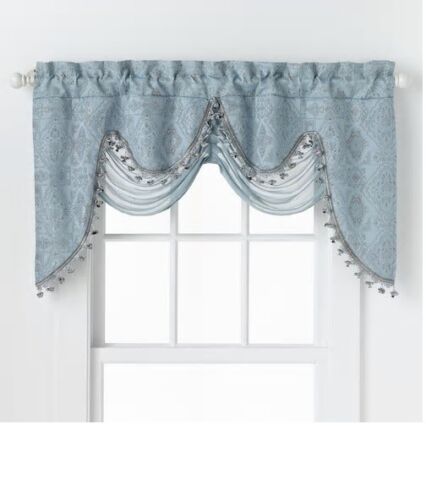Luxury window curtain jacquard Panel OR fringed valance Portofino 