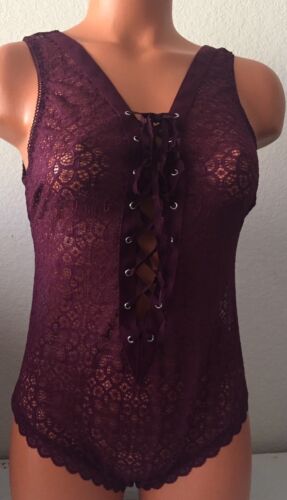 New Victoria's Secret Lingerie Large Lace up Front Maroon Teddy Bodysuit #744 