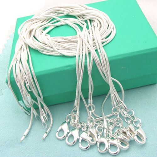Wholesale Amazing 10pcs Pure Silver Plated Snake Chain Necklace 1mm 16-24inch UK 