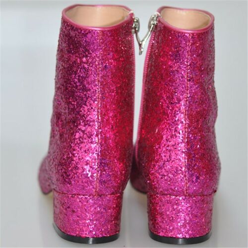 Stylish Women Ankle Boots Chunky Heels Glitter Winter Boots Shoes Woman Size 15