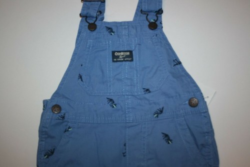 New OshKosh Boys Blue Dinosaur Embroidery Short Overalls NWT 2T 3T 4 5T VestBak