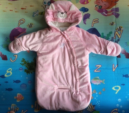 Carters-Girls-0-6-Months-Pink-Plush-Kitten-Hooded-Pram-Bag-Snowsuit