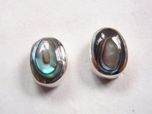 Very Small Abalone Oval 925 Sterling Silver Stud Earrings 