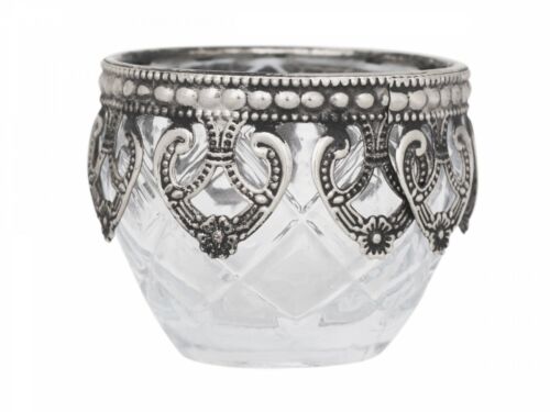 Chic Antique Teelichthalter Glas silber Dekor Orient Brocante Shabby Landhaus 