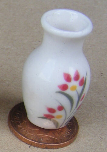 1:12 Cream /& Red Vase Dolls House Miniature Ceramic Decorative Accessories CRR7