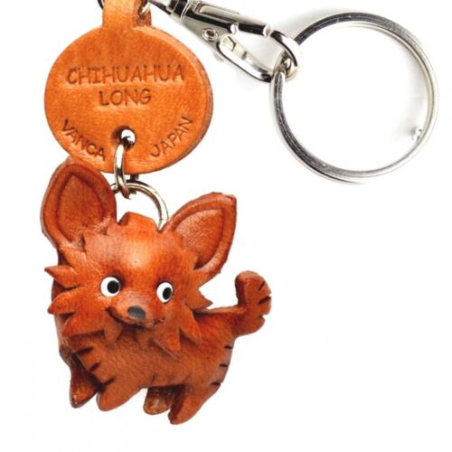 Chihuahua Long Handmade 3D Leather Dog Keychain *VANCA* Made in Japan #56717 