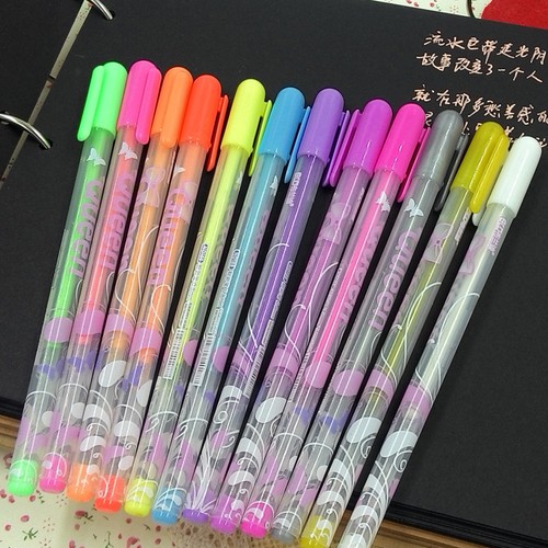 12 pcs//lot Colorful Gel pen Set Refills Metallic Pastel Drawing Color art Marker