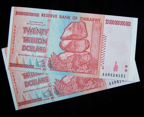 2 x Zimbabwe 20 trillion dollar banknotes-Uncirculated currency