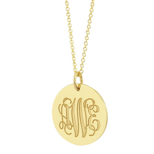 Solid 10K Gold 3//4/" Monogrammed 3 Initials Disc Charm Circle Pendant Chain GC08
