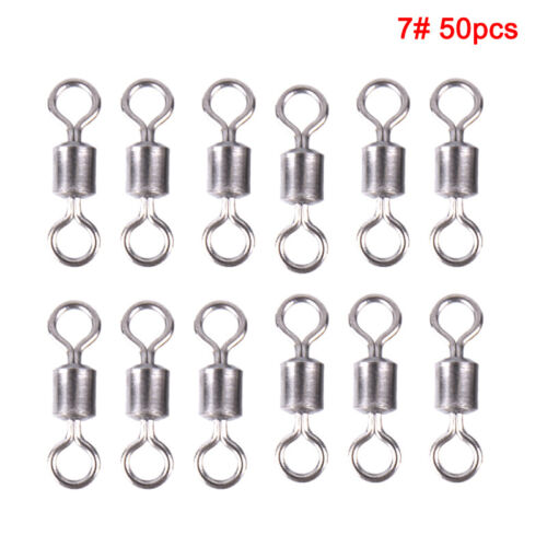 50PCS Fishing Barrel Bearing Rolling Swivel Solid Ring Lures Connector 11 Si  zy