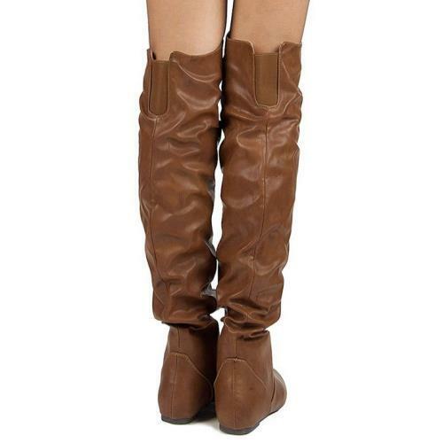 Details about  / Women/'s Slouch Boots Flat Heels Over Knee High Round Toe Shoes Chelsea Boots Sz