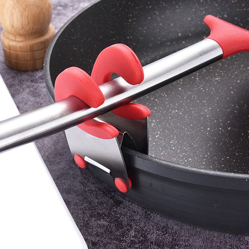Stainless Steel Pot Clip Scoop Clamp Tongs Holder for Pan Spoon Spatula Rack