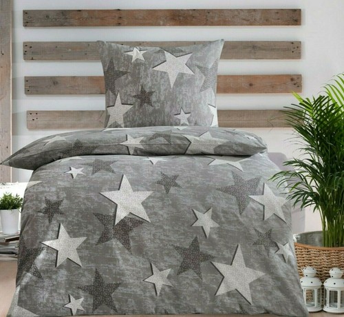 4tlg Bettwäsche Renforce Baumwolle 135x200 Kissen Bezug 80x80 Grau Silber STAR