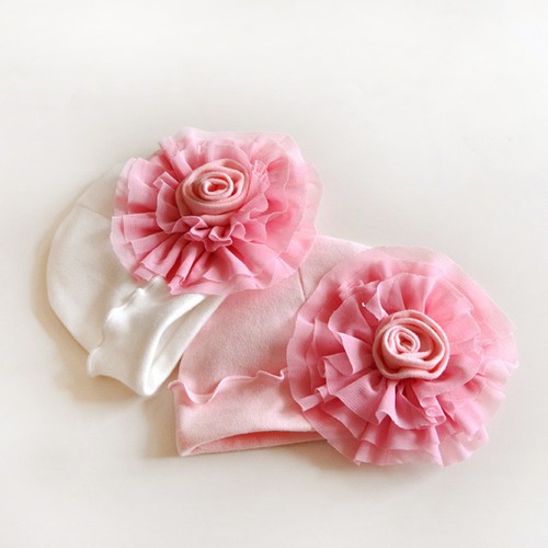 USA Newborn Infant Baby Girls Soft Cotton Hospital Cap Big Flower Princess Hats