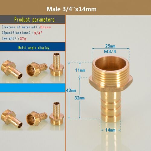 BSP Brass Male//Female Thread Fitting x Barb Hose Tail End Connector For Air Fuel