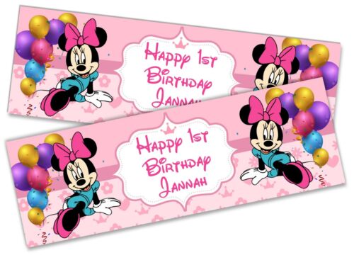 x2 Personalised Birthday Banner Minnie Children Kids Party Decoration Poster