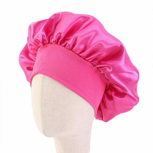 US Women Satin Night Sleep Cap Hair Bonnet Hat Silk Head Cover Wide Elastic Band