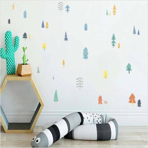 Cartoon Forest Wall Decals Woodland Tree Art Wall Stickers For Kids Room# 