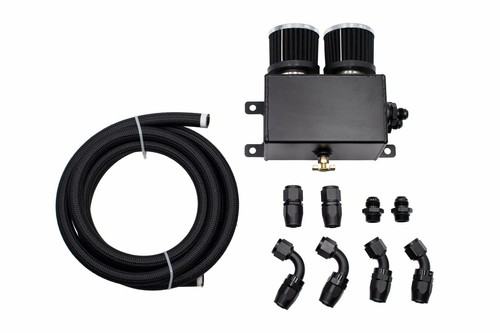 10AN Engine Motor Oil Catch Can /& Hose Kit Black Universal Dual Baffled 1.2L