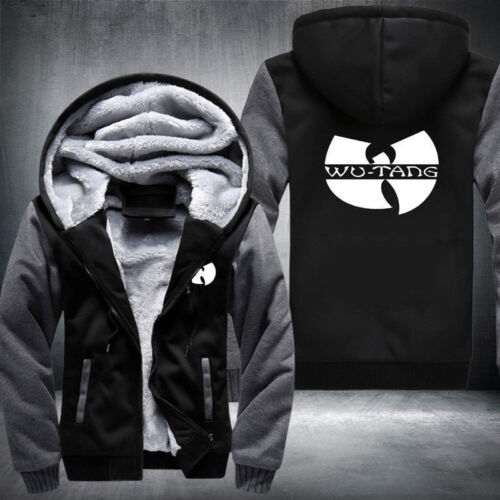 WU-TANG Print Mens Winter Fleece Hoodie Zipper Thicken Coat Jacket Sweatshirt