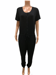 AnyBody Women/'s Regular Cozy Knit Button Front Jumpsuit Solid Black Large Size