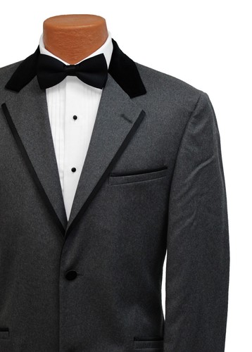 Beautiful Gray 2 Button Tuxedo Blazer w// Black Velvet Collar Formal Wedding Coat