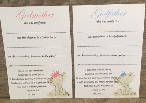 Godmother// Godfather//Godparent Card certificate Gift thank you Christening