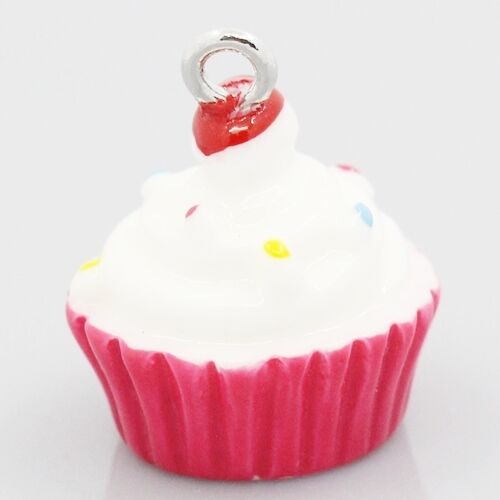 3D Fuchsia Pink Cupcake 19mm Acrylic Traditional Charm 1pc 