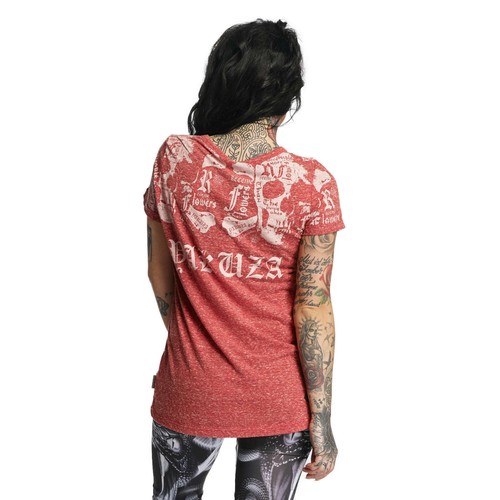 Damen Boyfriend T-Shirt GSB 11126 /"Skull Skript/" ribbon red melange rot YAKUZA