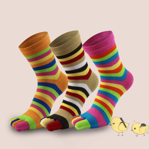 Winter Five Finger Toe Socks Colorful Striped Women Men Cotton Warm 