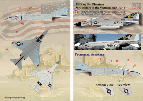 Print Scale 48-147 1//48 scale Decal for airplane F-4 Phantom MIG Killers Vietnam