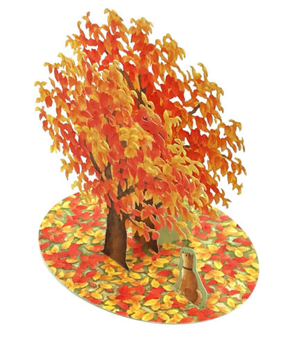 Brilliant Autumn Leaves with Cute Doggy Laser Cut Pop Up Greeting Card