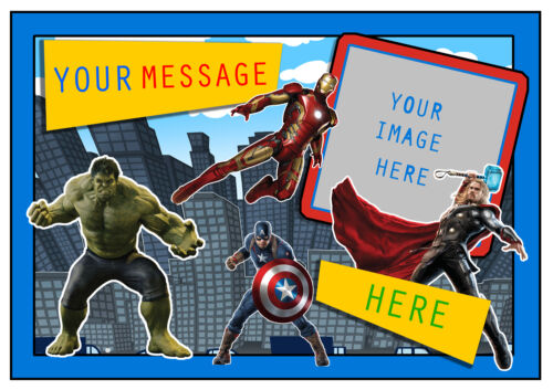 MARVEL AVENGERS PERSONALISED A4 CAKE TOPPER ADD PHOTO/MESSAGE EDIBLE ICING SHEET 