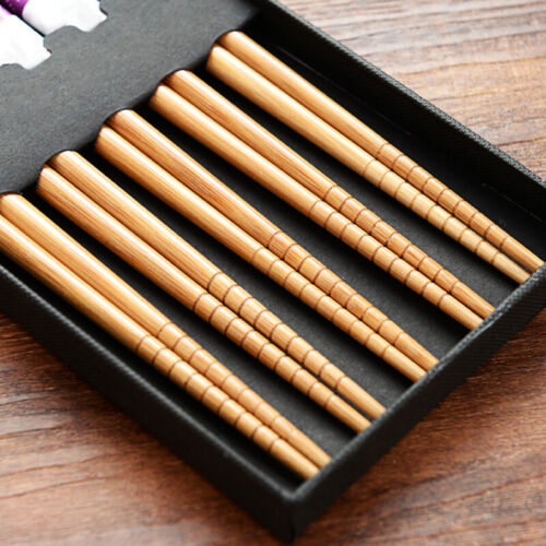 5 Pairs Set Household Chinese Wind Bamboo Chopsticks Portable Cutlery Cute Gifts 