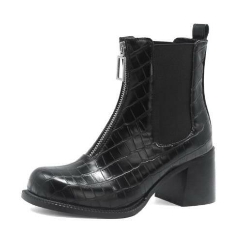 Details about  / Women/'s Casual Zip High Block Heel Ankle Boots Platform Round Toe Shoes 44//48 L