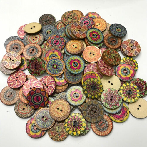 100pcs 2 Holes Mixed Boho Flower Wooden Button Sewing Scrapbooking DIY Craft 