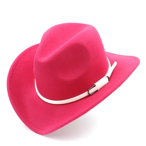 New Wool Blend Wide Brim Western Cowboy Hat Cowgirl Jazz Caps White Leather Belt