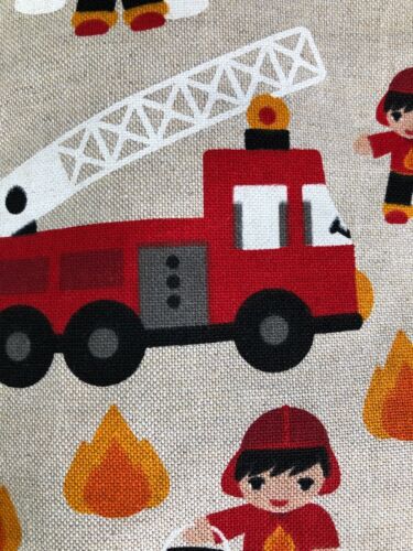 Children's 12" Complete Cushion with Fire Engines in 100% Cotton Fabric 