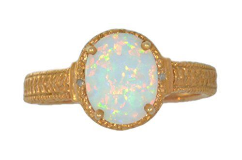 10x8mm Opal /& Diamond Oval Ring 14Kt Yellow Gold Plated
