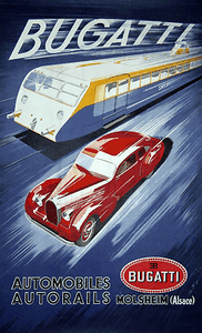 Molsheim Bugatti Automobiles-Autorails 24/"x36/" Art Canvas Vintage Advertising