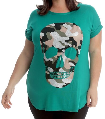 Grande taille femme manches courtes Camouflage Crâne T-Shirt Homme Décontracté à imprimé